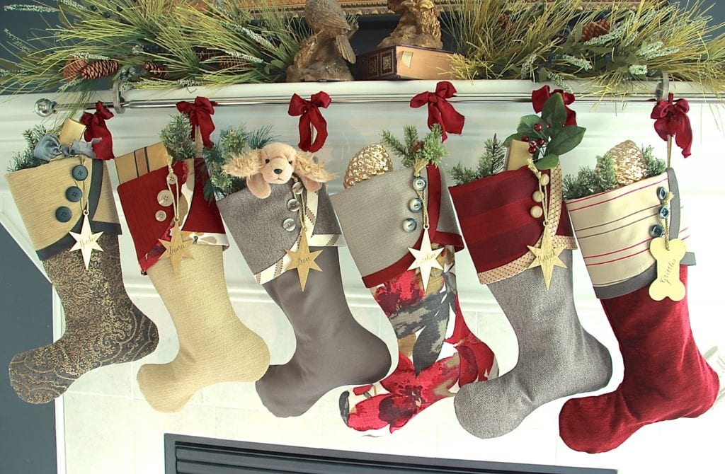 Taupe & Gold with Wine Christmas Stockings