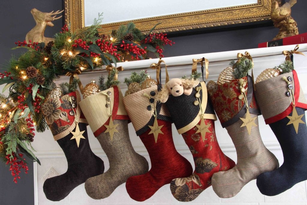 Masterpiece Christmas Stockings with Gold Star Name Tags