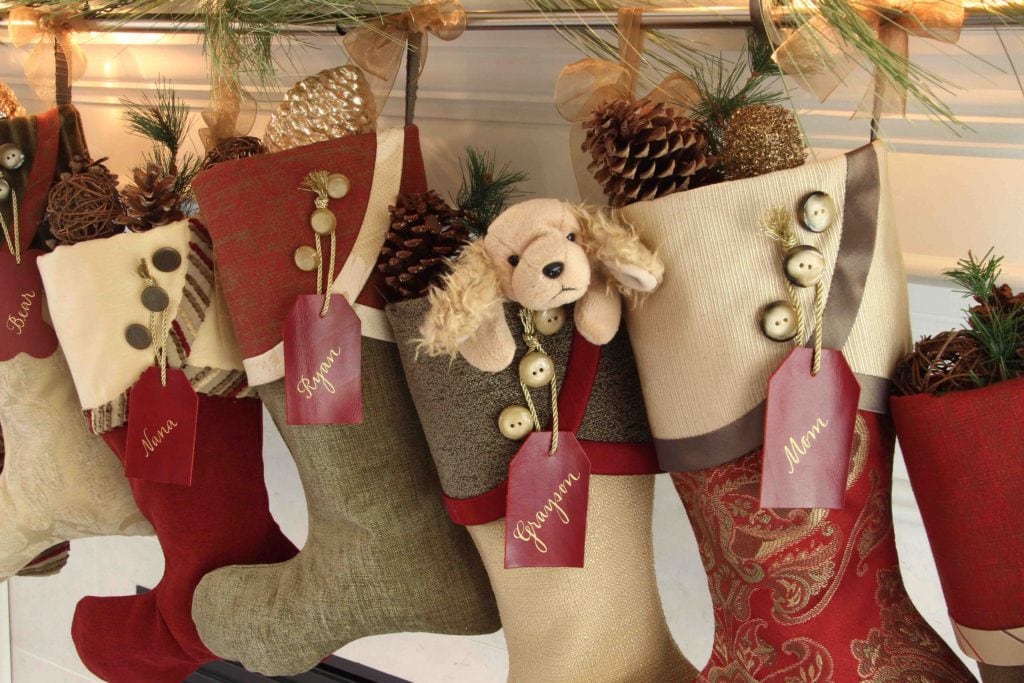 Sherwood Castle Christmas Stockings with Red Leather Name Tags