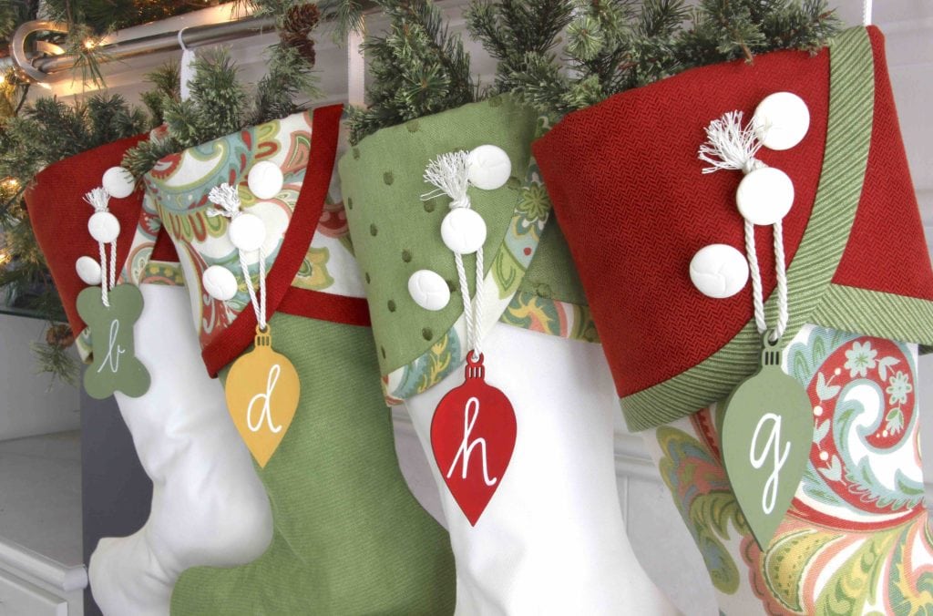 Paisley Panache Christmas Stockings with Multi-Colored Bulb Name Tags