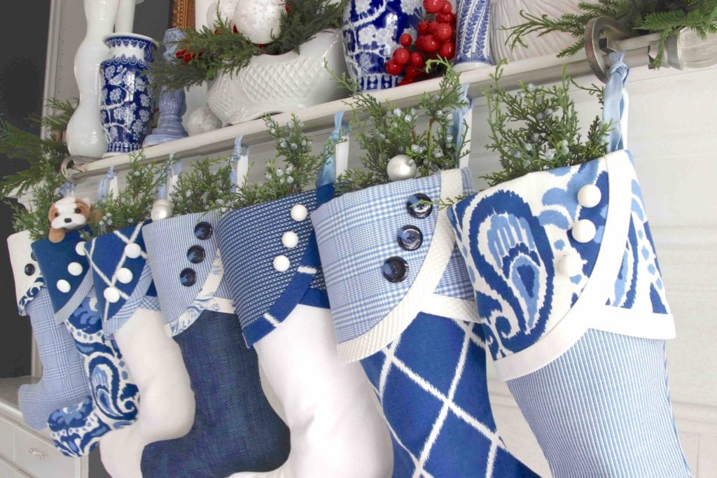 Blue and White Christmas Stockings with No Tags