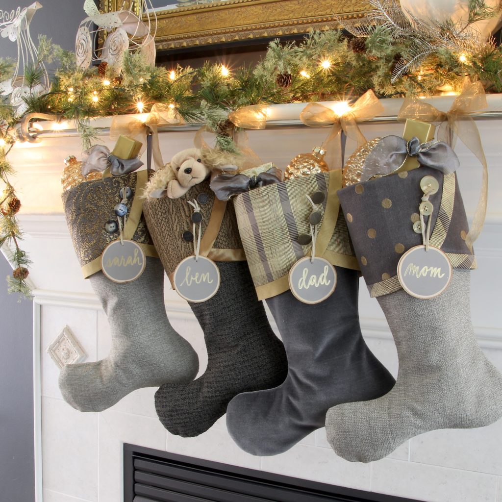 Grey and Gold Christmas Stockings Inspired by Big Ben