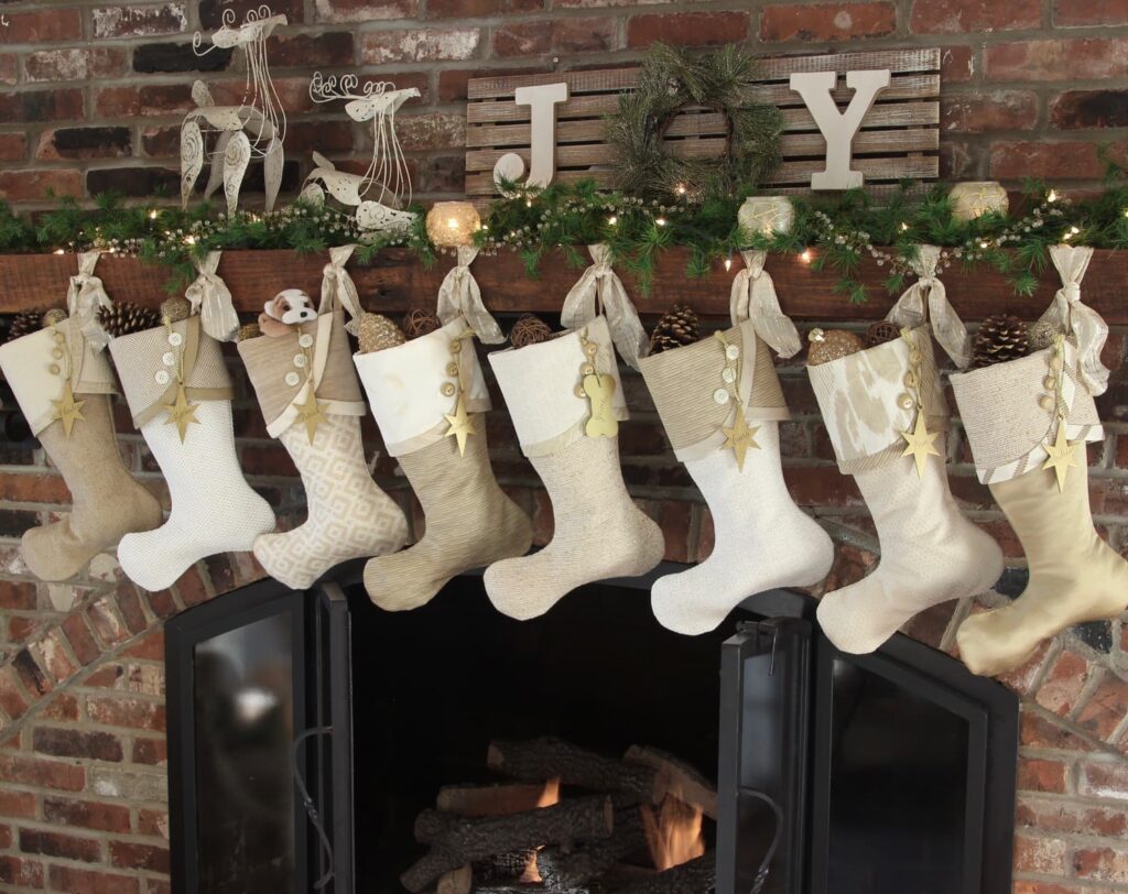 Vanilla Spice Christmas Stockings with Gold Star Name Tags