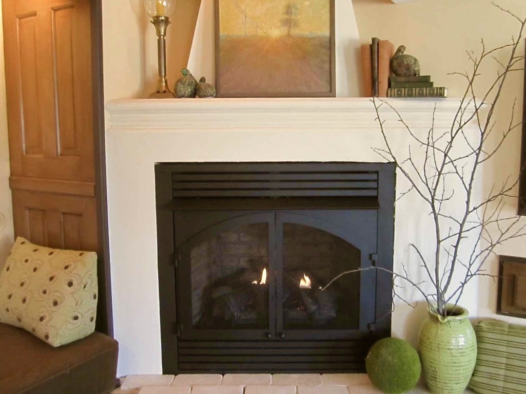 Ta! Da! our finished faux concrete fireplace surround -- just like the custom cast concrete inspiration