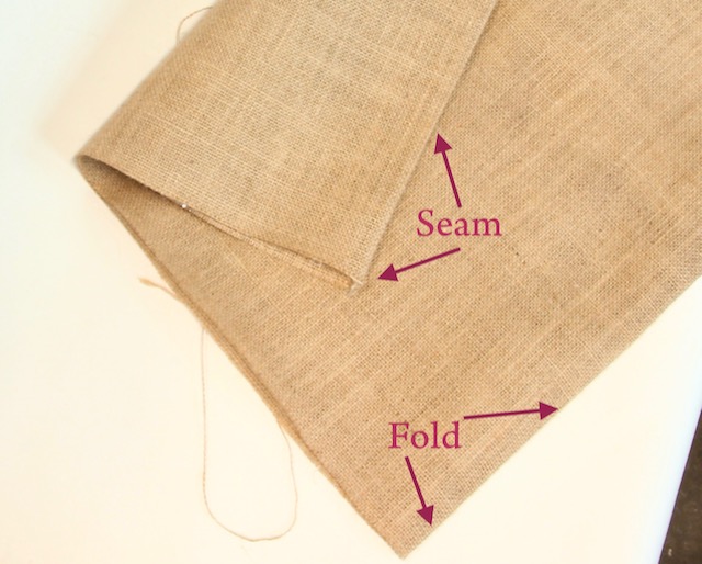 piece of burlap with a fold and measurements marked