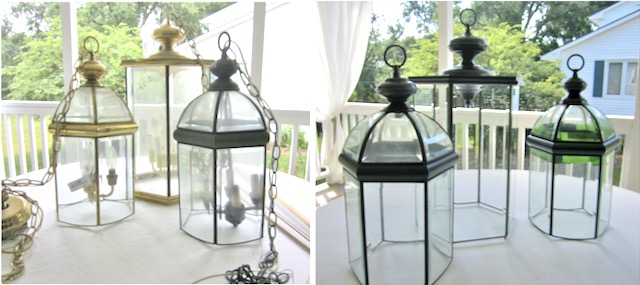 Before and after of the three fixtures, now lanterns