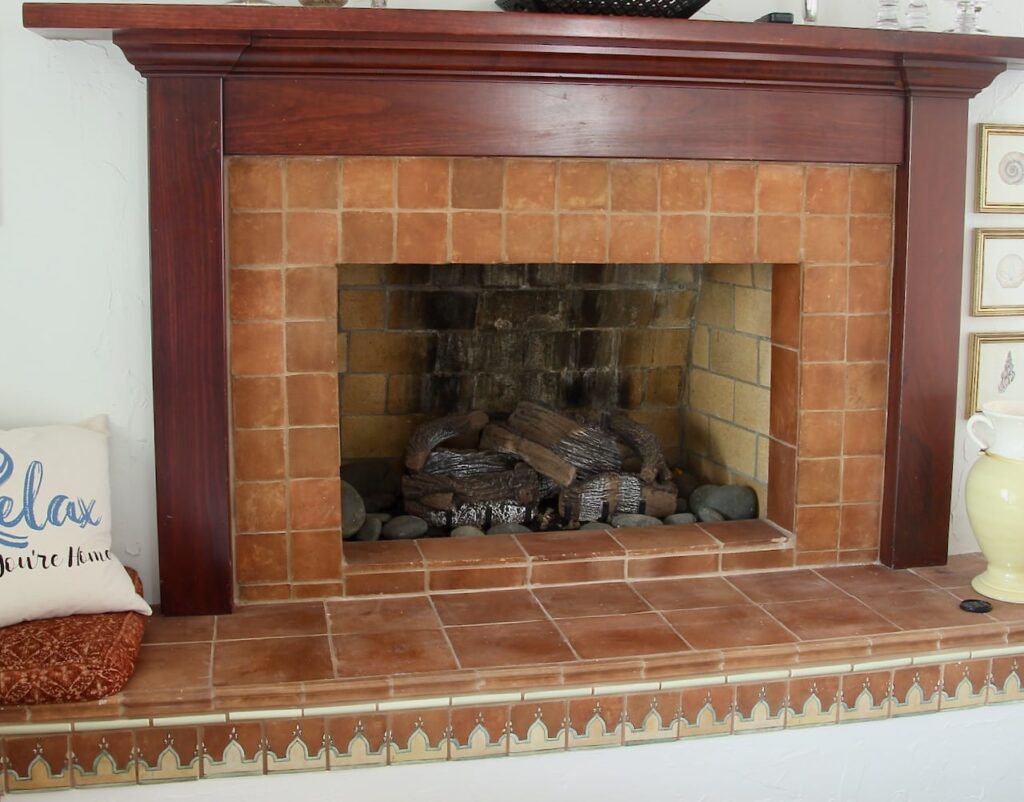 Updating Fireplace Hearth: No Demolition Required  Brick fireplace  makeover, Fireplace hearth, Fireplace hearth tiles