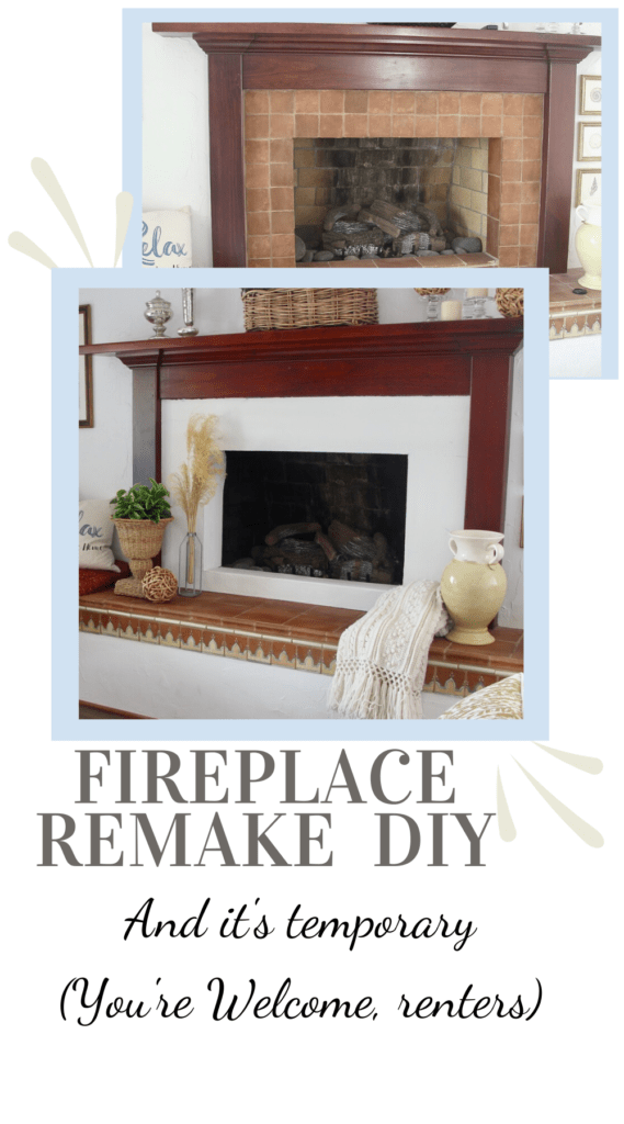 Before and after pictures of the fireplace surround