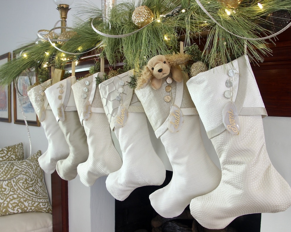 Six Silver and Gold Christmas stockings