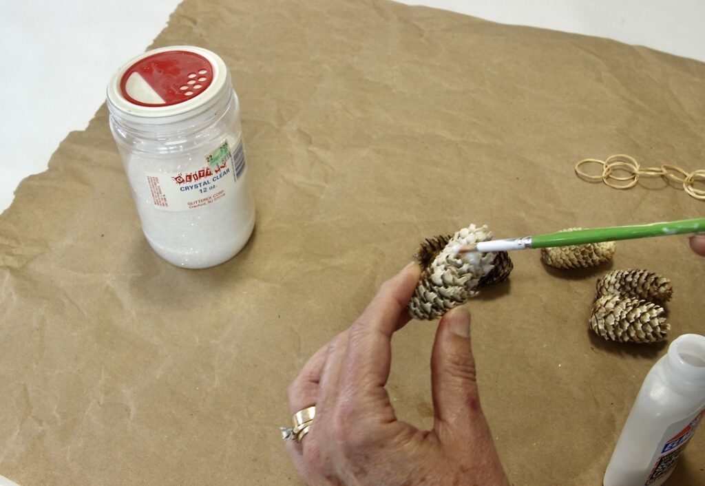 Painting the pinecone with diluted glue