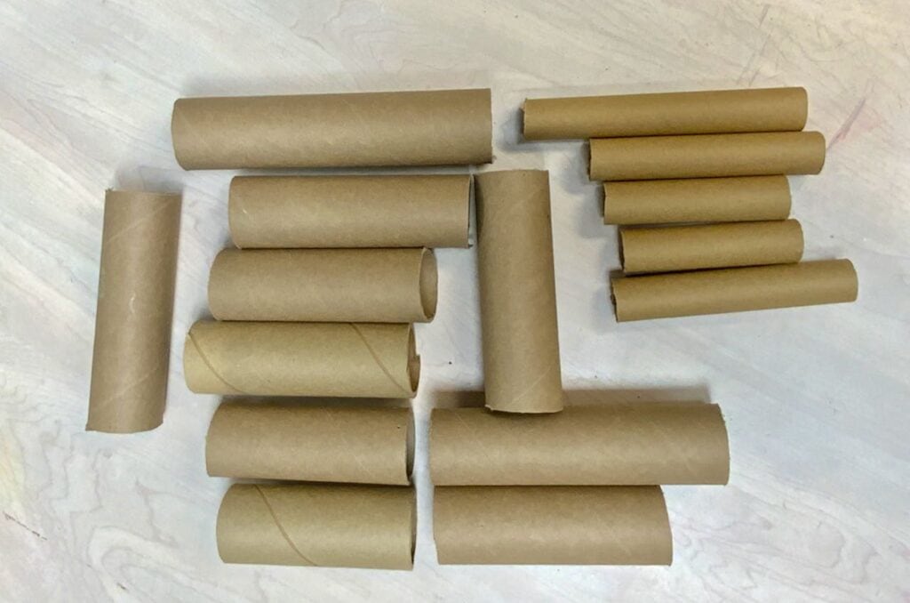 Cardboard tubes cut in 5 - 10-inch Lengths