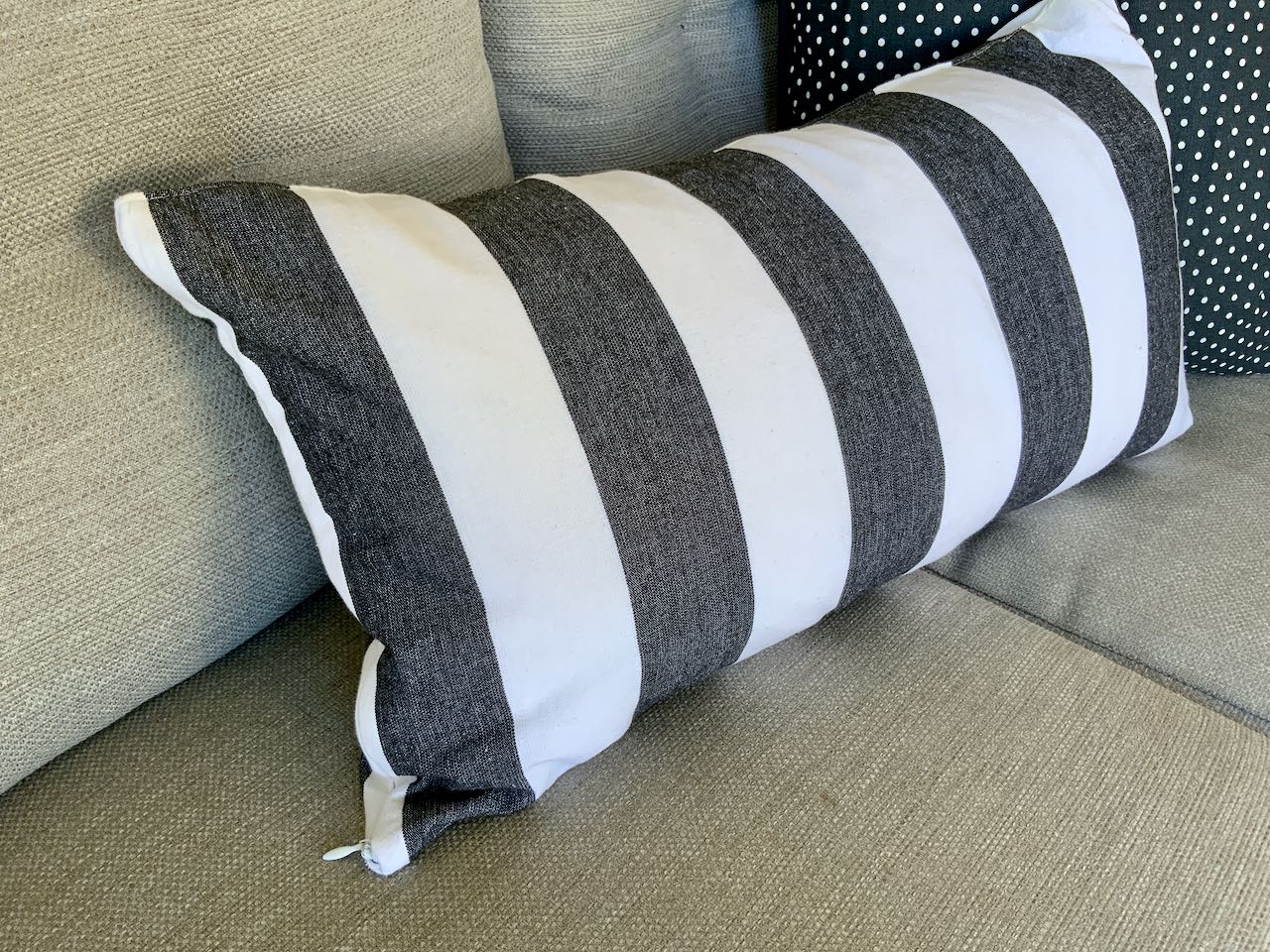 Cabana stripe lumbar pillow with invisible zipper closing