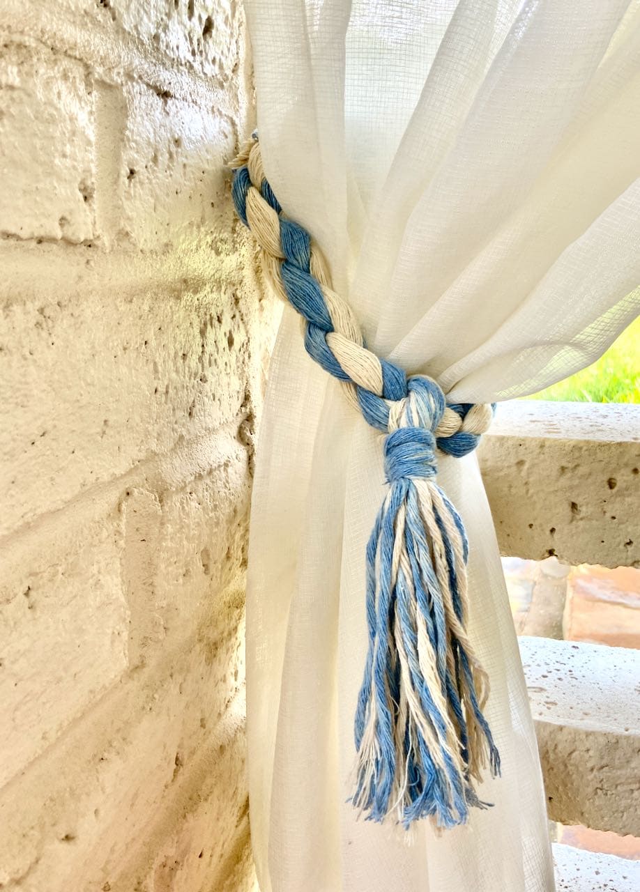 closeup of tassel tie back on curtain