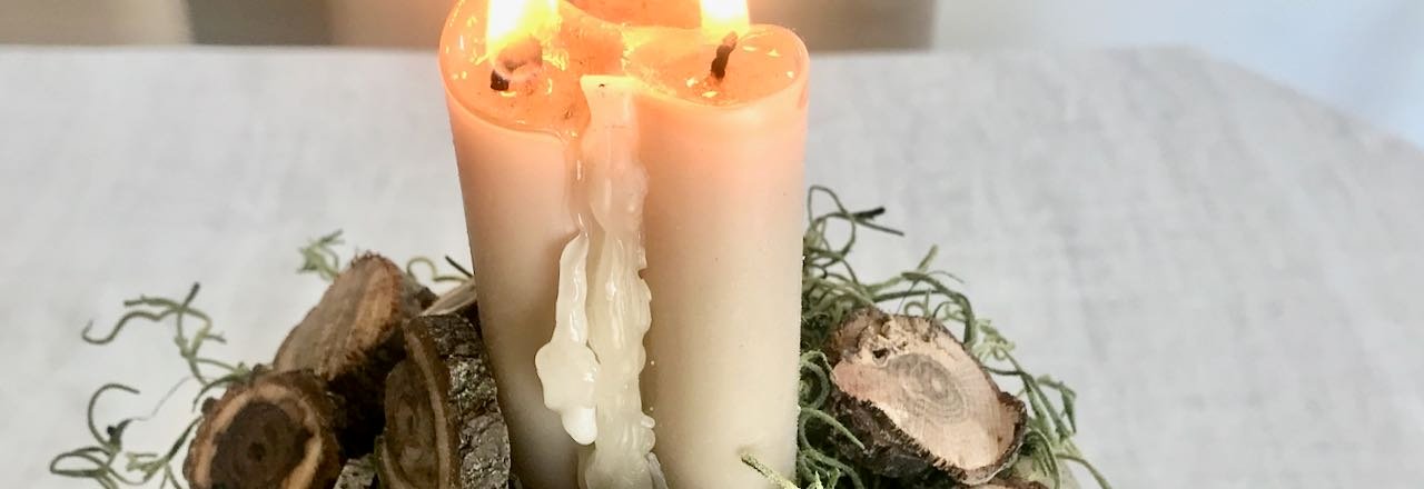 Super closeup of how. three tapers can appear as decorative candles when bundles together