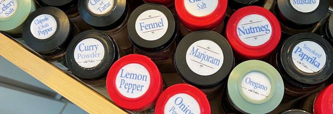 Spice Jars, Lids and Labels