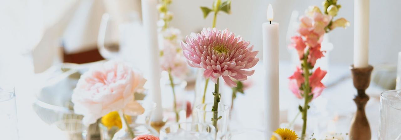 Image of finished floral cluster wedding centerpiece at reception