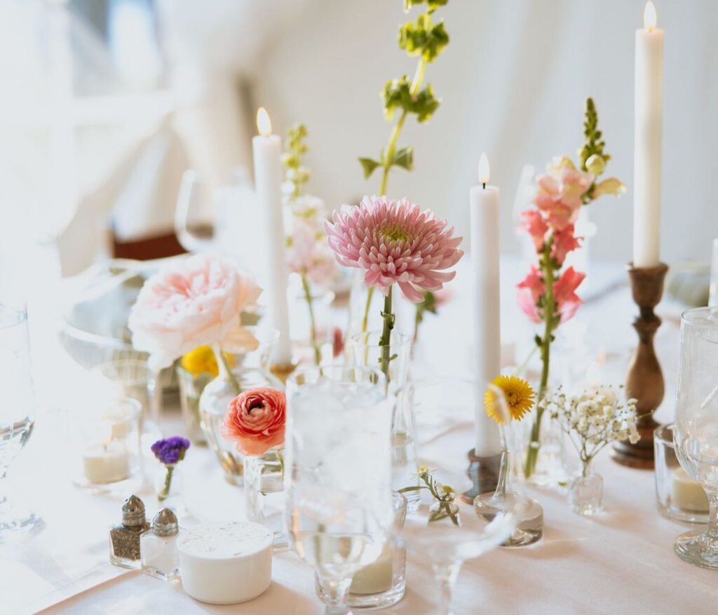 Image of finished floral cluster wedding centerpiece at reception