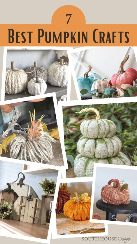 pin collage of 7 pumpkin craft photos titled "7 Best Pumpkin Crafts"