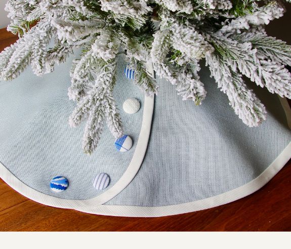 Pale Blue Linen Christmas Tree Skirt for Small Trees, Tabletop Trees