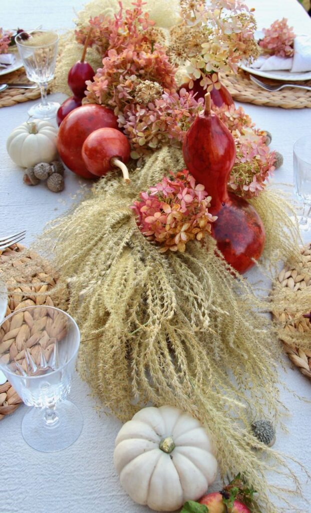 Centerpiece viewed down the length of the table