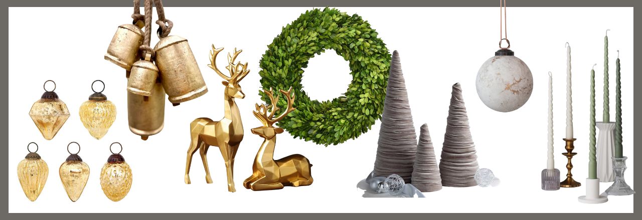 Collage of examples of holiday decor from Etsy