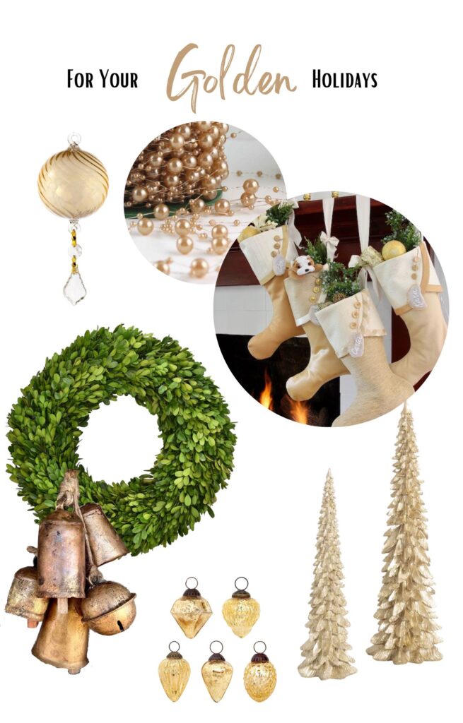 Collage of Etsy Holiday Decor Picks for A Golden theme