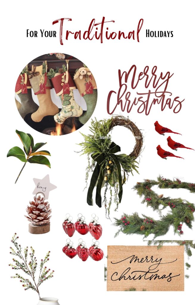 Collage of Traditonal Themed Christmas Decor Picks from Etsy