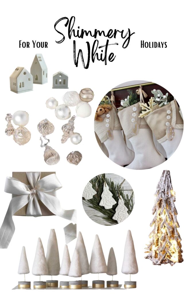 Collage of Etsy Holiday Decor picks for a white theme