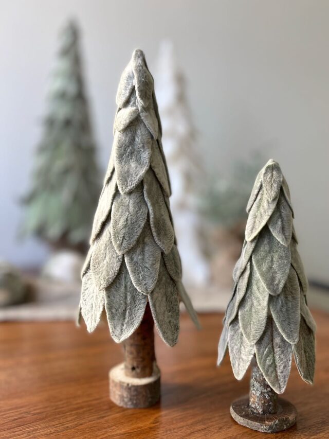 Two completed lambs ear trees with large in background