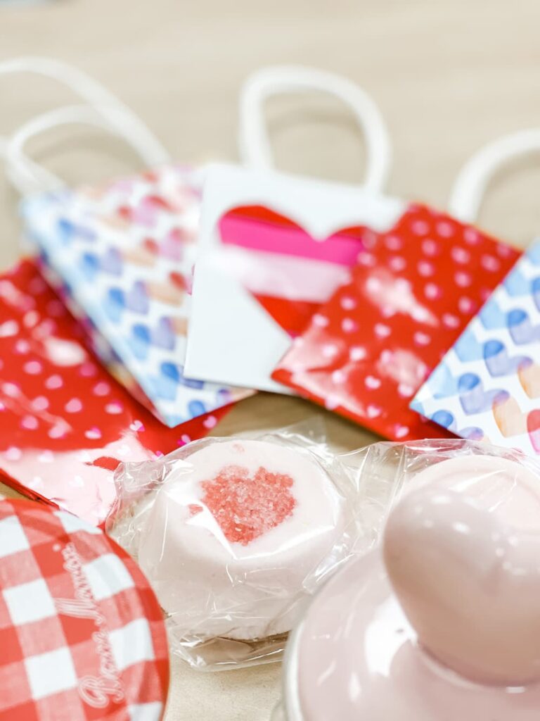 Home made shower steamers bundled to be given as Valentines gifts