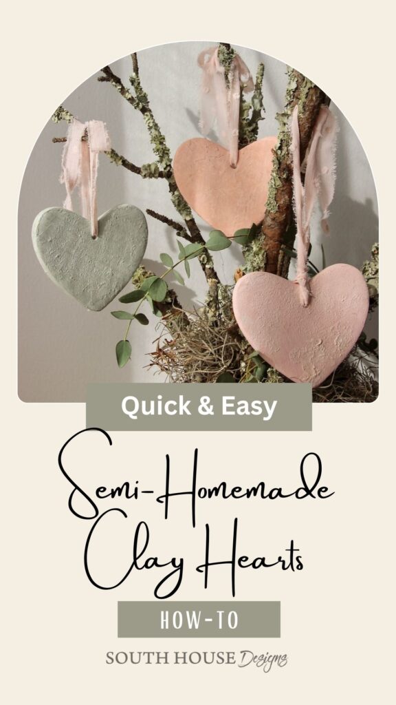 Pin with image of three finished hearts hanging in branches