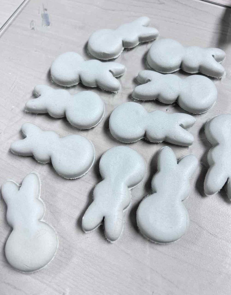 clay bunnies freshly cut with the excess clay removed