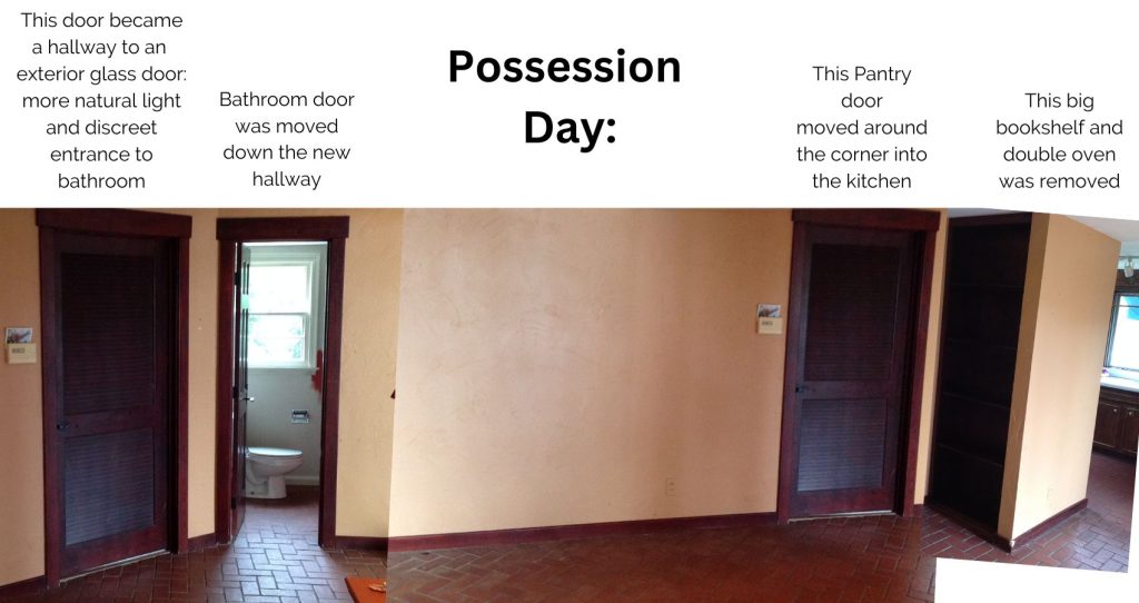 a mockup of photos showing the dining area as it looked on Possession day