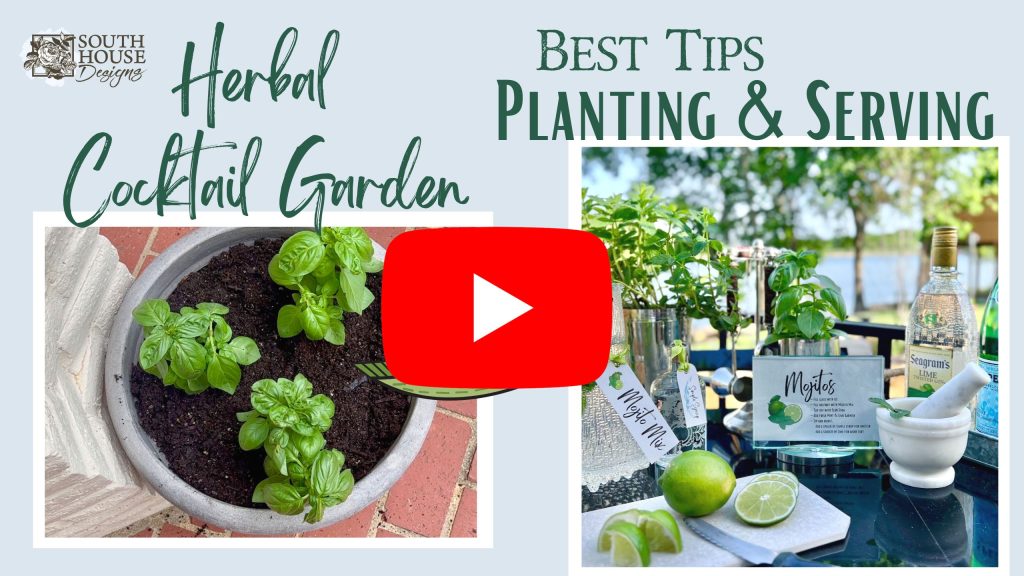 A You Tube Video cover titled" Herbal Cocktail Garden, Best Tips, Planting to Serving" with a play button