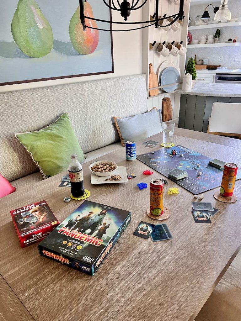 game night set up on the new dining room table