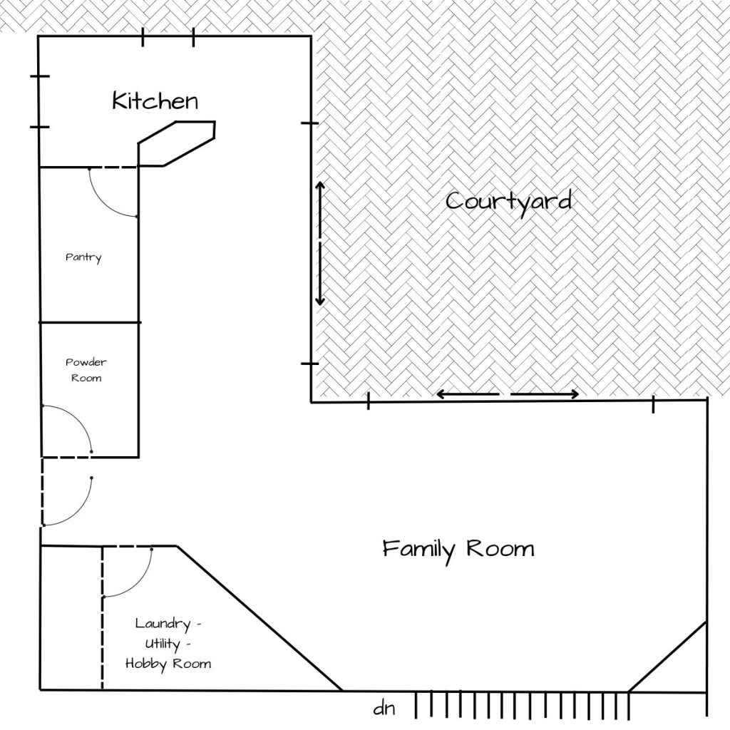 drawing of the layout of the lower level of the house