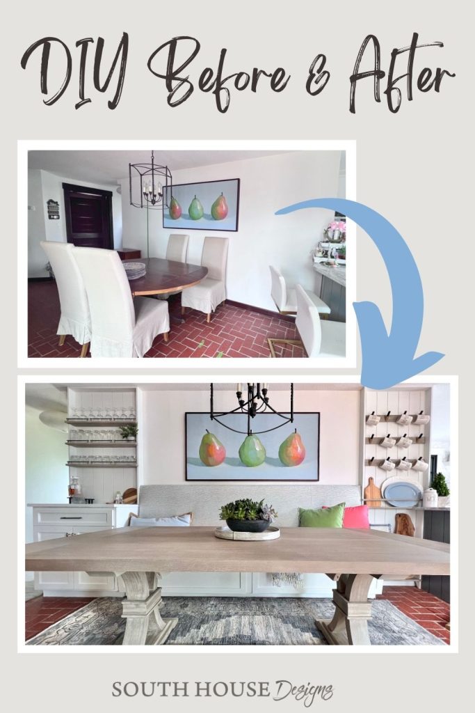 Pinterest Pin showing before and after pics with an arrow under the heading "DIY Before & After"