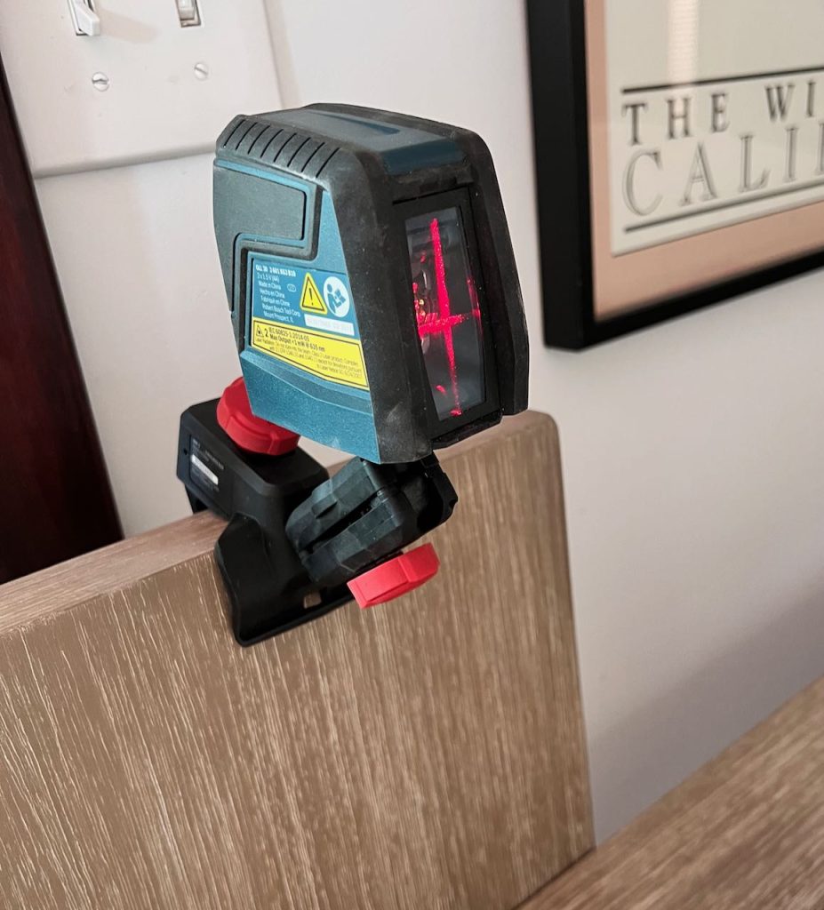 Laser level on a piece of wood