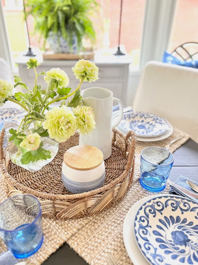 a table set with light Summer colors and texture