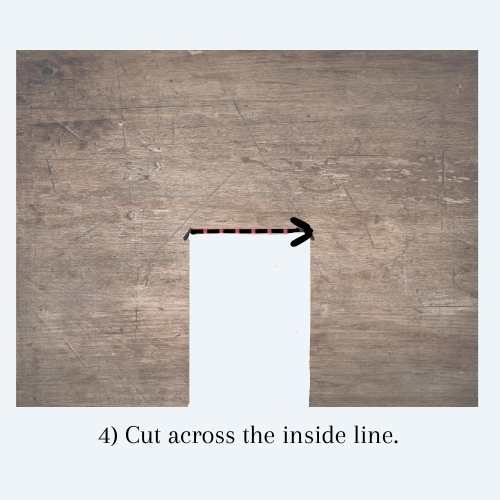 Diagram showing the last cut needed to cut a notch in a piece of wood