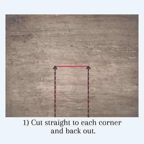 Diagram showing the first cuts needed to cut a notch in a piece of wood