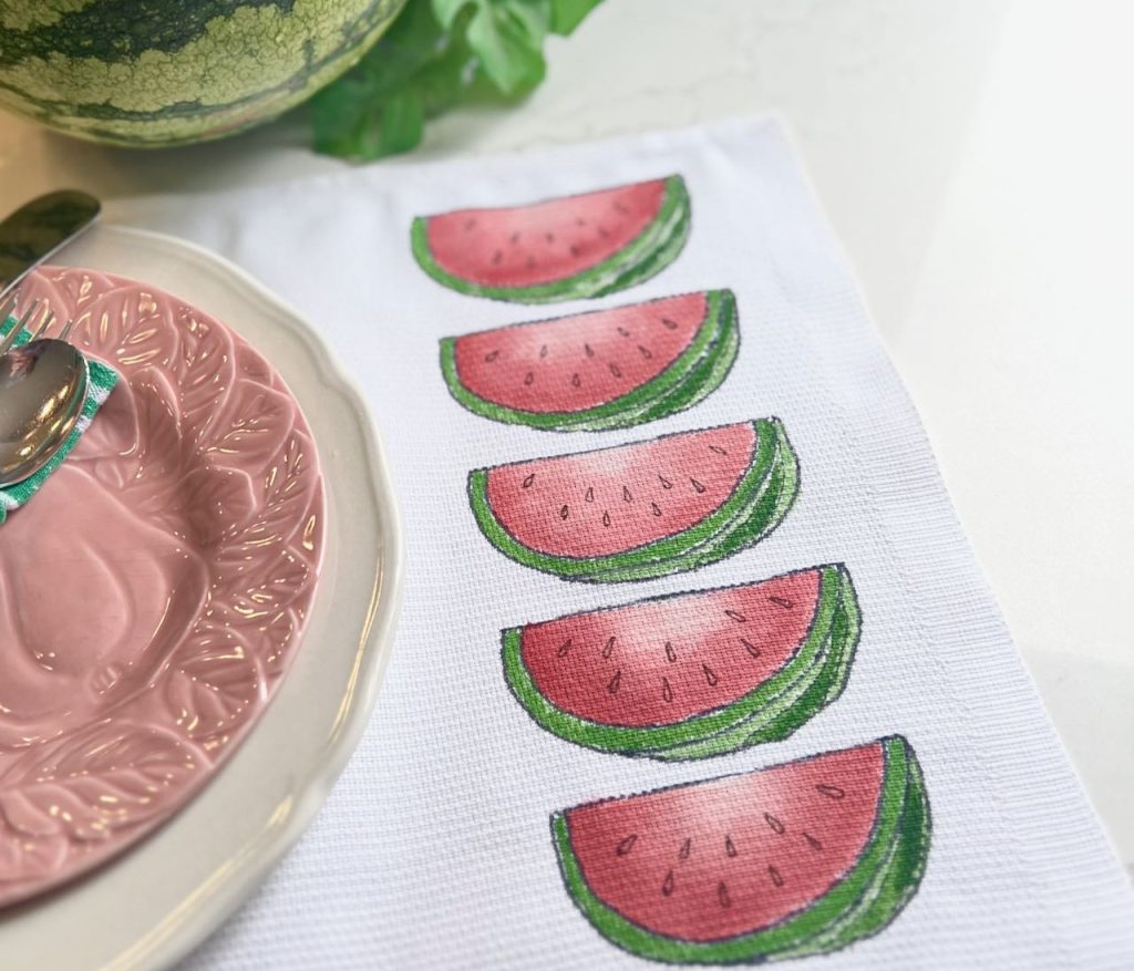closeup of watermelon stripe on placemat