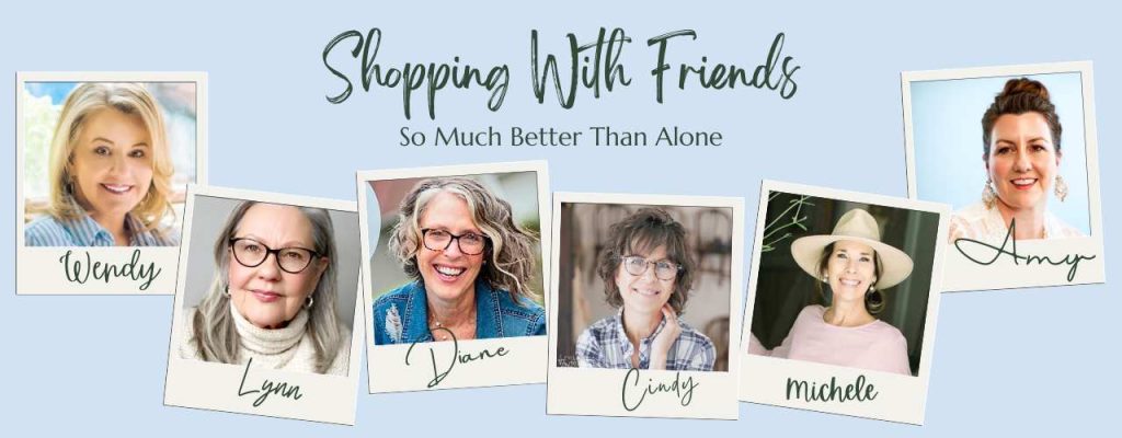 Collage of six smiling women  under the title: Shopping With Friends, So Much Better Than Alone