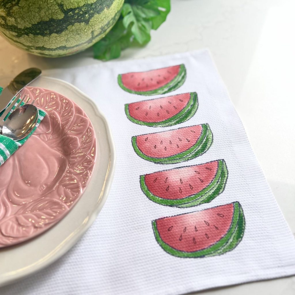 closeup of the watermelon stripe on a placemat