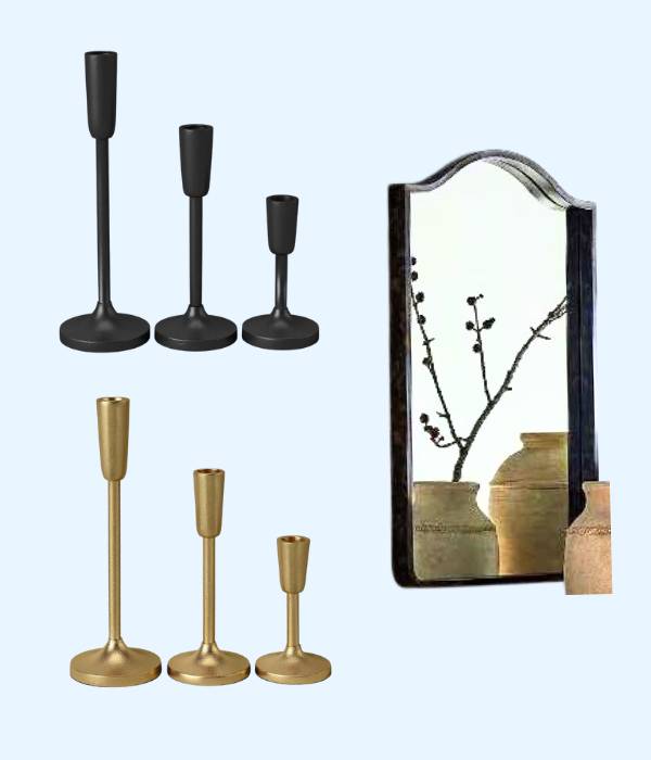 collage of candle holders and a mirror on sale at Target