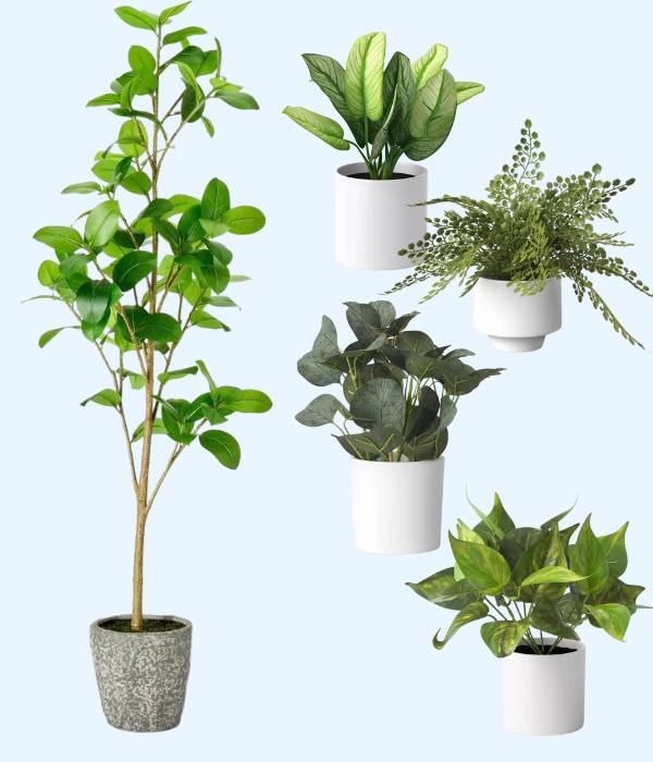 collage of faux plants on sale at Target
