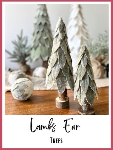 Little tabletop ttrees made with fresh lambs ear above a title: Lambs Ear Trees