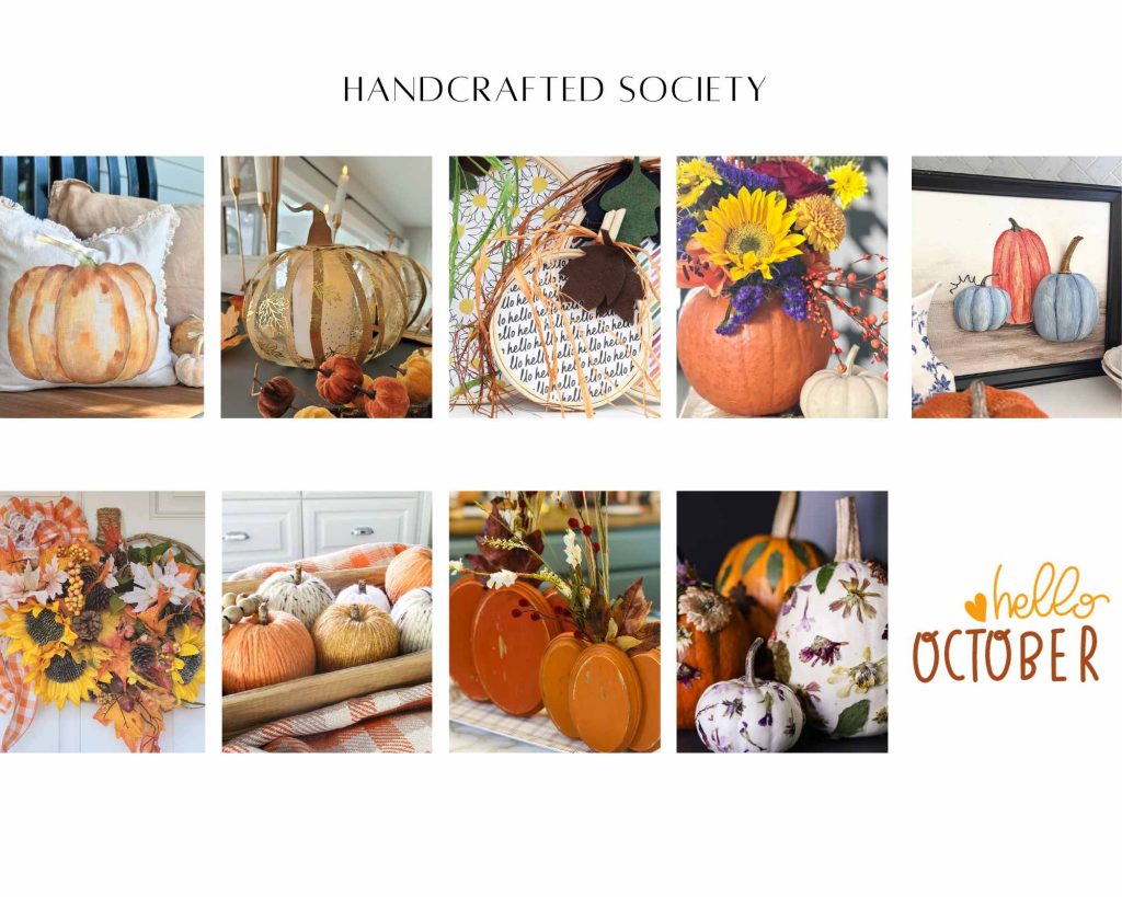 collage of 9 bloggers pumpkin craft projects