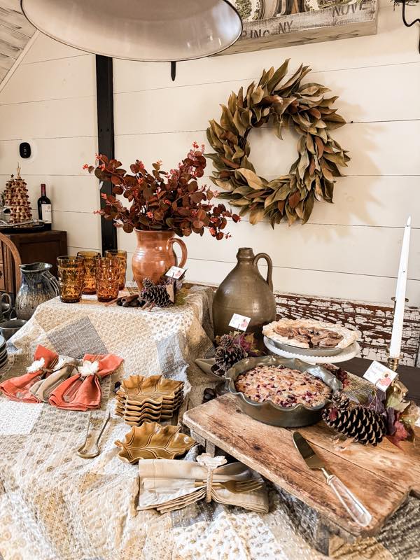 rustic table set up for a pie party