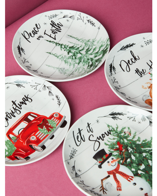 Set of four Christmas appetizer plates